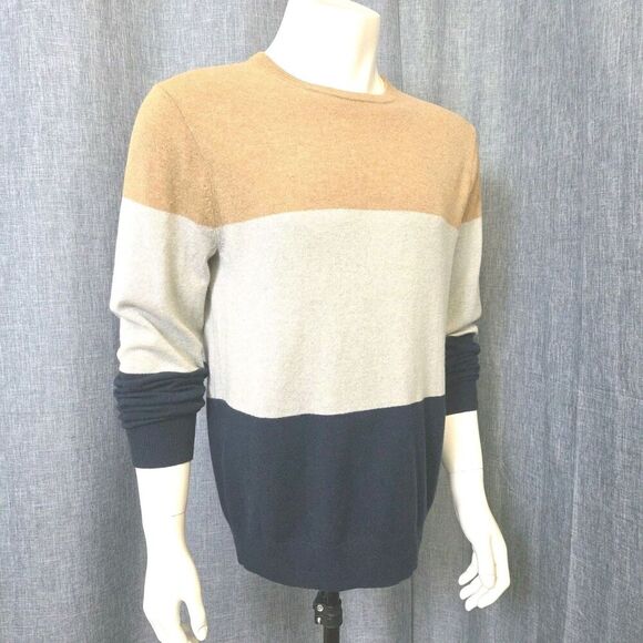 J. Crew Men’s Cashmere Crew Neck Sweater Stripe Colorblock Toff/Gray/Navy Size M - Picture 10 of 11